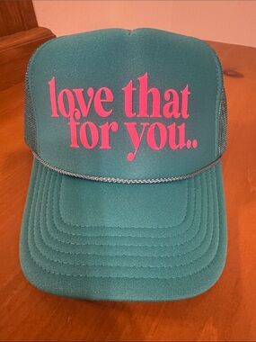 OTTO Teal Trucker Cap with Bright Pink Logo